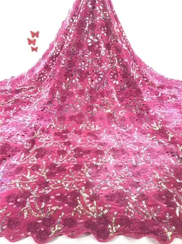 

Elegant Fuchsia French designvelvet lace fabric with sequins for wedding/party dress PVZ27(5yards/pc)