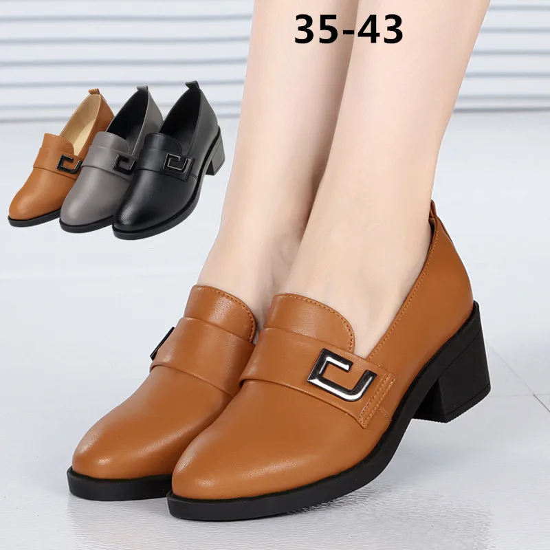 

17 Autumn New Style Women's Singles Leather Shoes Deep Mouth Semi-high Heeled Waterproof Platform Work Shoes Lwj879 Plus-sized 3
