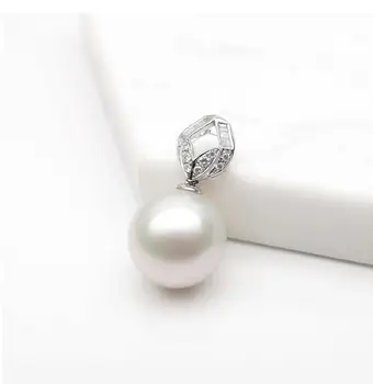

Free Shipping AAA 14.7mm White Real South Sea Cultured Pearl Diamond Pendant 18K White Gold