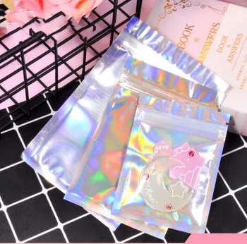 

10pcs One-sided transparent laser ziplock bag Stand-up Zipper pouch DIY phone case small gift aluminized sealed Zip Lock bag
