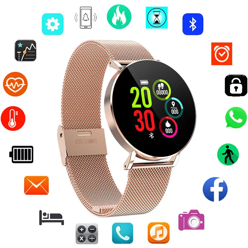 

Luxury Smart Band Women Men For Android IOS Smartband Wristband Smart Bracelet Fitness Tracker Stainless Steel Round Smart-band