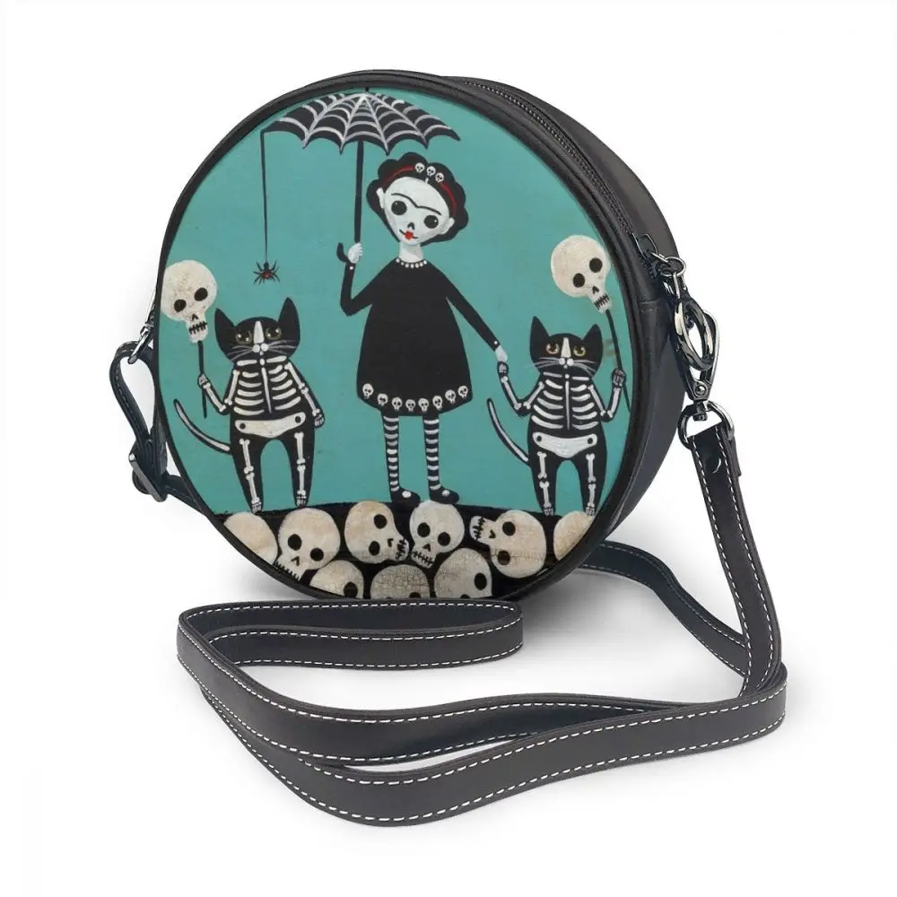Сумка на плечо для Хэллоуина, кожаная сумка для студентов, маленькие женские сумки, уличная модная сумка с круглым принтом - Цвет: Day Of The Dead