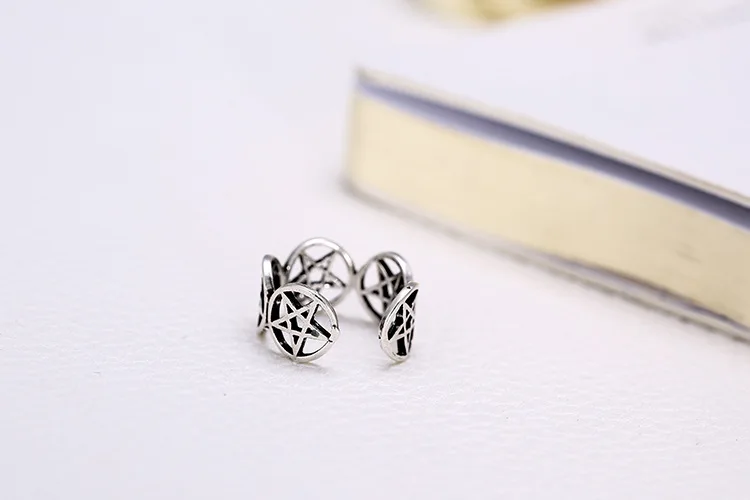 Bohemian Vintage 925 Sterling Silver Circle Star Rings For Women Gifts Girls Open Retro Antique Rings Wedding Jewelry