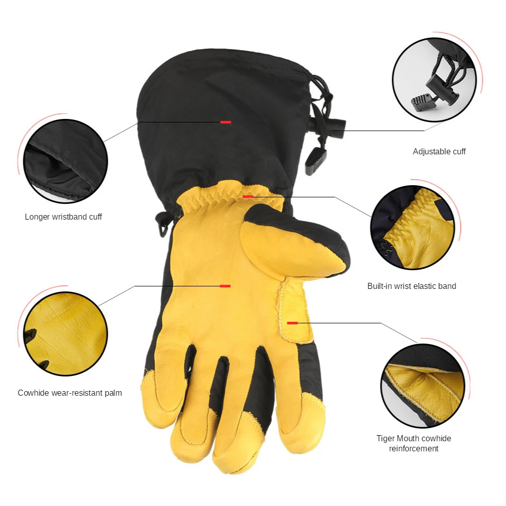 Cowhide Long Warm Ski Gloves Five-finger Waterproof Windproof Winter Snowboard Gloves Motorcycle Cycling Snow Mittens 4