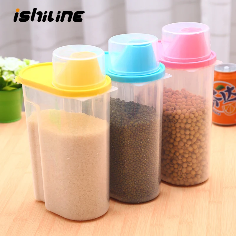 

1.9L/2.5L Large Capacity Plastic Dried Food Storage Bin Cereal Containers Dispenser Holder candy jar sugar bowl Cap Kitchen Tool