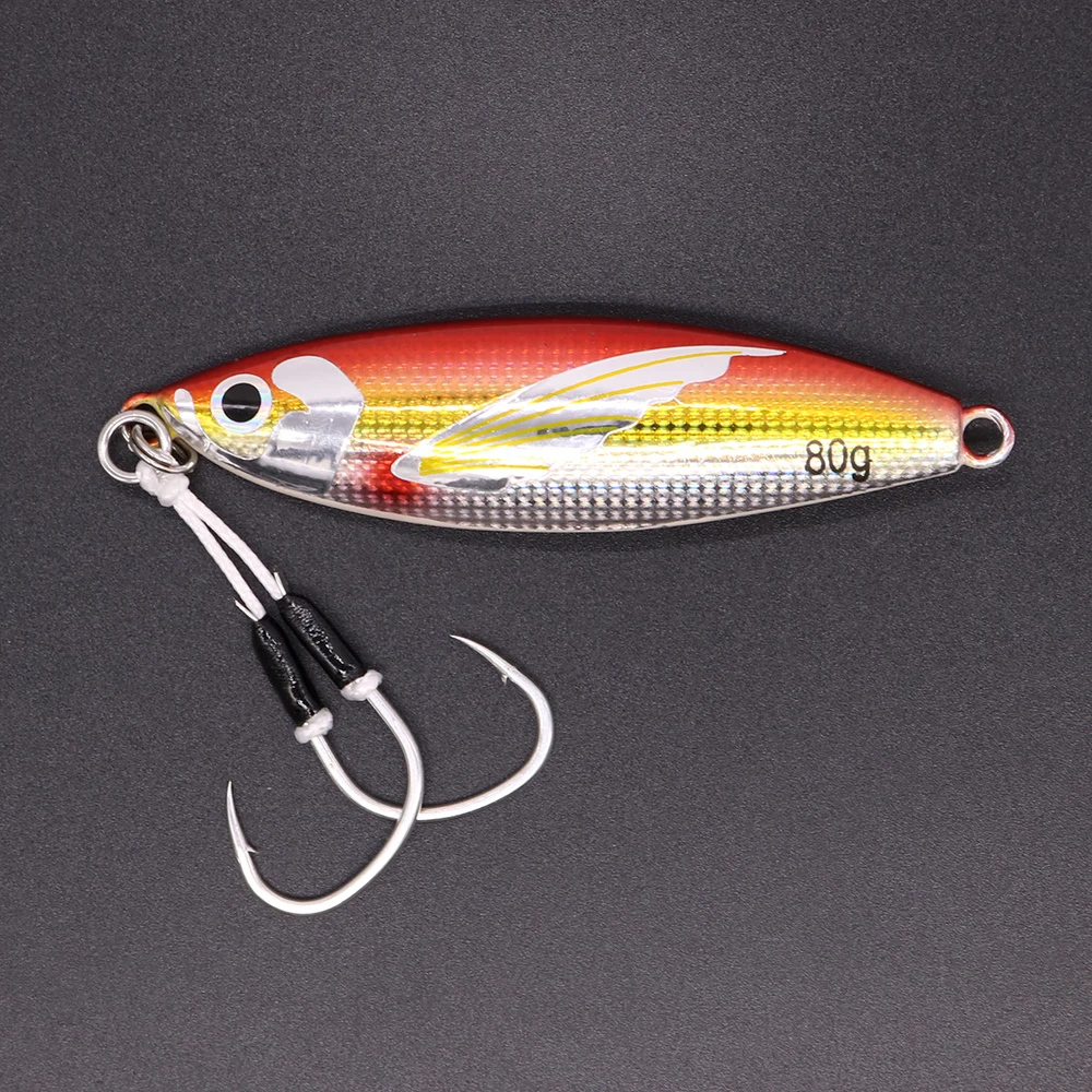 CASTFUN 40g 60g 80g 100g 1pc Casting Jig Metal Jig With Fishing Hook Artificial Baits Assist Hook Carbon Steel Glow Slow Jigging
