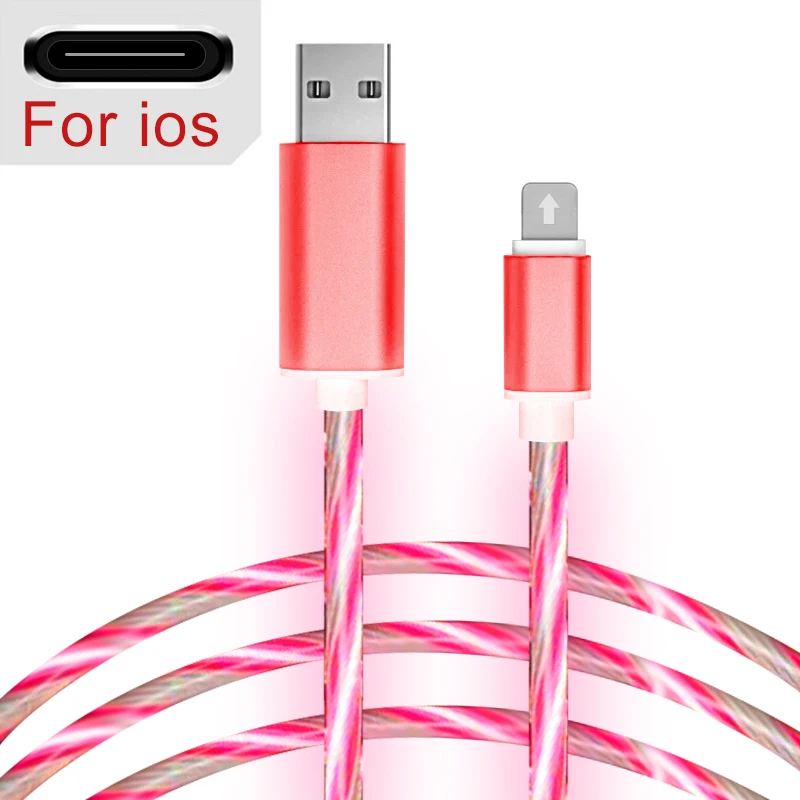 Red For IOS Светящийся кабель для iPhone 11, кабели для зарядки мобильных телефонов, для Xiaomi Redmi, светодиодный светильник, Micro usb type C, зарядное устройство для samsung, провод - Цвет: Red For IOS