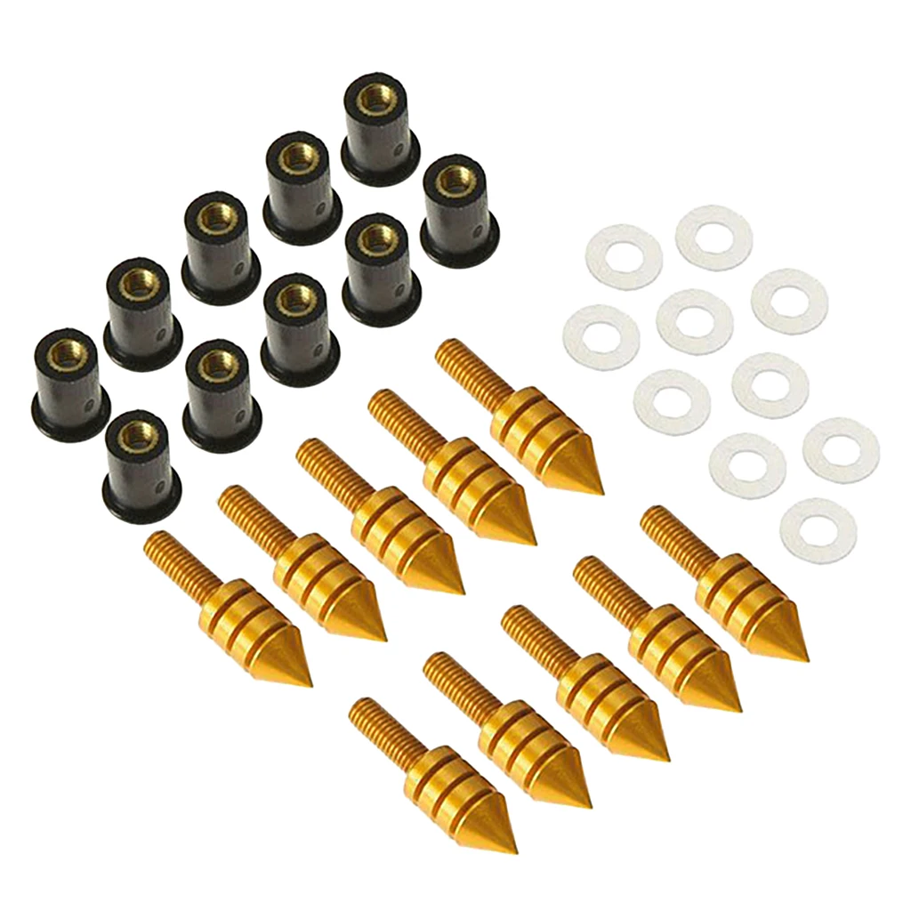 10 x Motorcycle Windshield Windscreen Spike Bolt Kit Well Nuts / Bolts / Washers