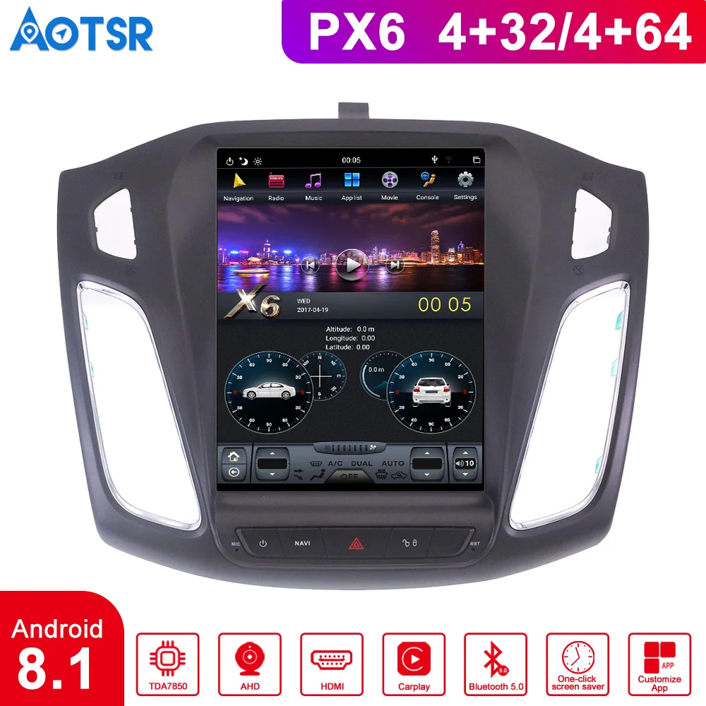 Perfect Car Multimedia Android 8.1 Tesla style GPS Navigation For Ford Focus 2012-2017 Auto stereo radio headunit wifi car dvr car audio 0