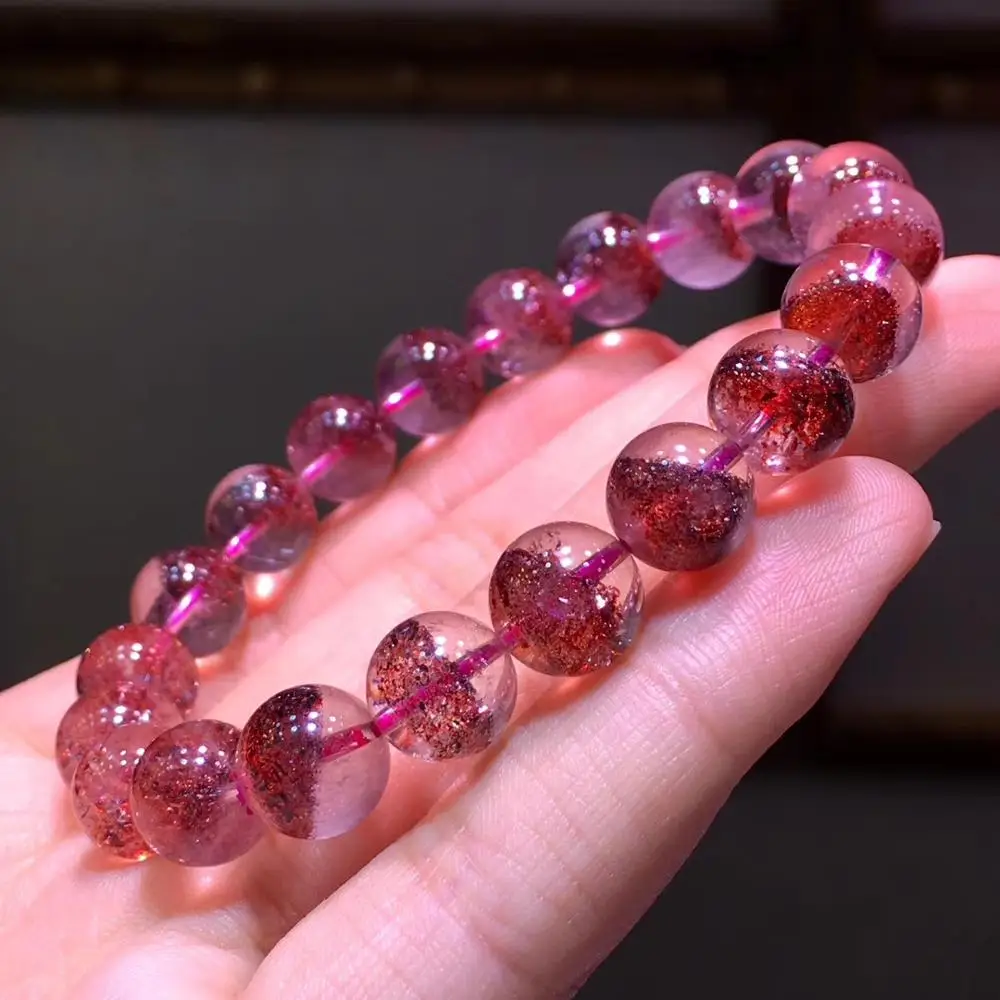 9,5 мм натуральный Lepidocrocite кварцевый кристалл браслет женский красный супер 7 Круглый бисер стрейч драгоценный камень ювелирные изделия сертификат AAAAA