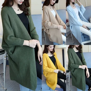 

Women's Solid Knitwear Cardigans Coat Baggy Knitted Long Sleeve Sweater Jumper Tops Elegant Bat Sleeve Cardigan