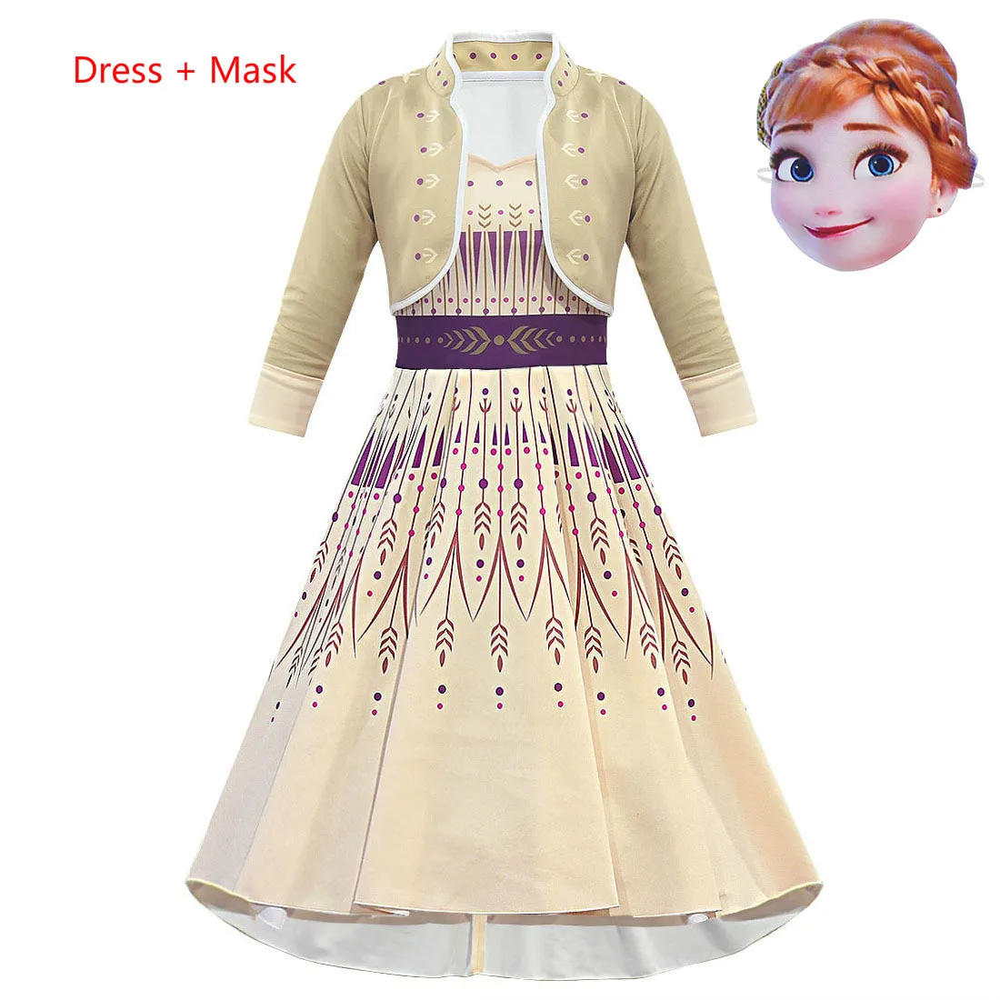 Dress Mask 2pcs Платье «Холодное сердце 2», «Королева Анна», маскарадные костюмы для детей, вечерние платья принцессы для девочек, детская одежда, платье/парик/Сумка/маска/корона, C92K08 - Цвет: Dress Mask 2pcs