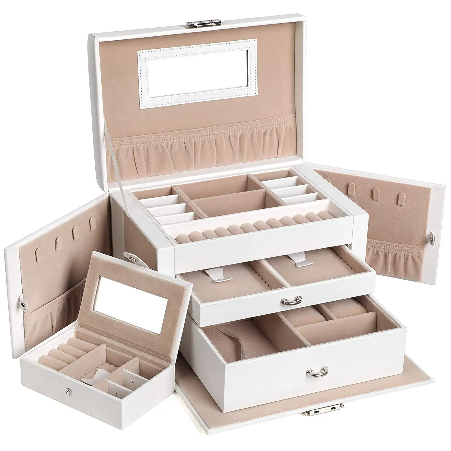 

Manufacturers Customizable Fashion Multi-functional Jewelry Drawer-type Storage Box PU Leather Cosmetic Box Solid Color Hand Jew