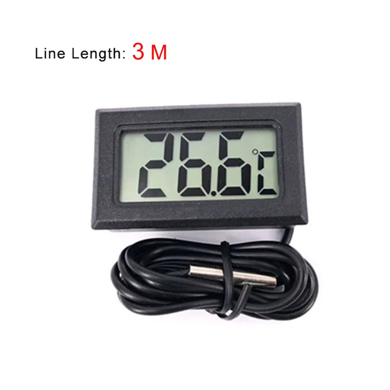 Black 3m Line Мини цифровой ЖК-дисплей термометр для измерения температуры тела холодильник с морозильной камерой Температура-50~ 110 градусов Водонепроницаемый аквариумный термометр цифровой ЖК-дисплей 1/2/3/5M - Цвет: Black 3m Line
