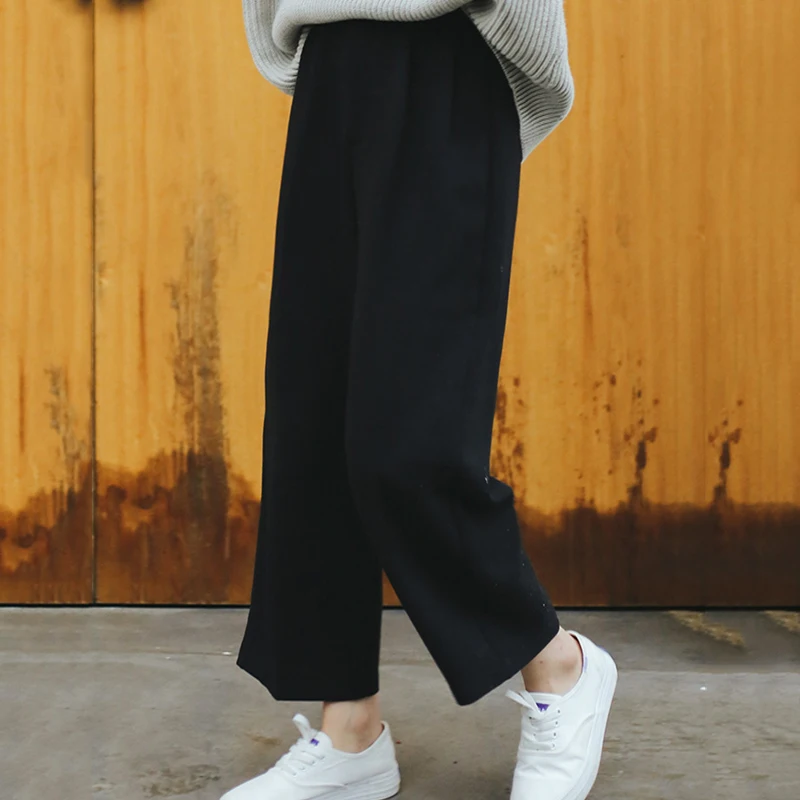 Wide Leg Pants Ulzzang Women Solid High Waist Trousers Pleated Loose Casual Elegant Womens Korean Style Chic School Daily Girls 2 Wide Leg Pants Ulzzang Women Solid High Waist Trousers Pleated Loose Casual Elegant Womens Korean Style Chic School Daily Girls 2