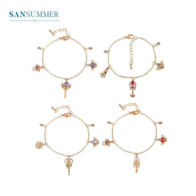

Sansummer New Hot Fashion Cute Girl Heart Wings Magic Keys Fantasy Cartoon Romantic Charm Statement Bracelet For Women Jewelry