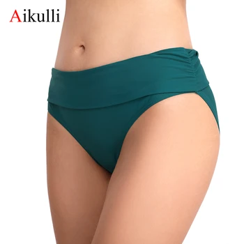 

Aikulli Sexy Swim Trunks Bikini Women Swim Briefs High Waist Swimwear Shorts Fold Beachwear Leggings Slim Large Size Swim Trunks