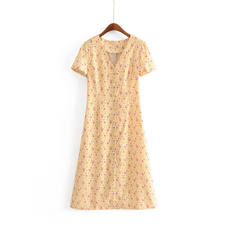 

2019 Western Style Autumn And Winter WOMEN'S Dress New Style Small Floral Vacation Style Short-sleeve Dress