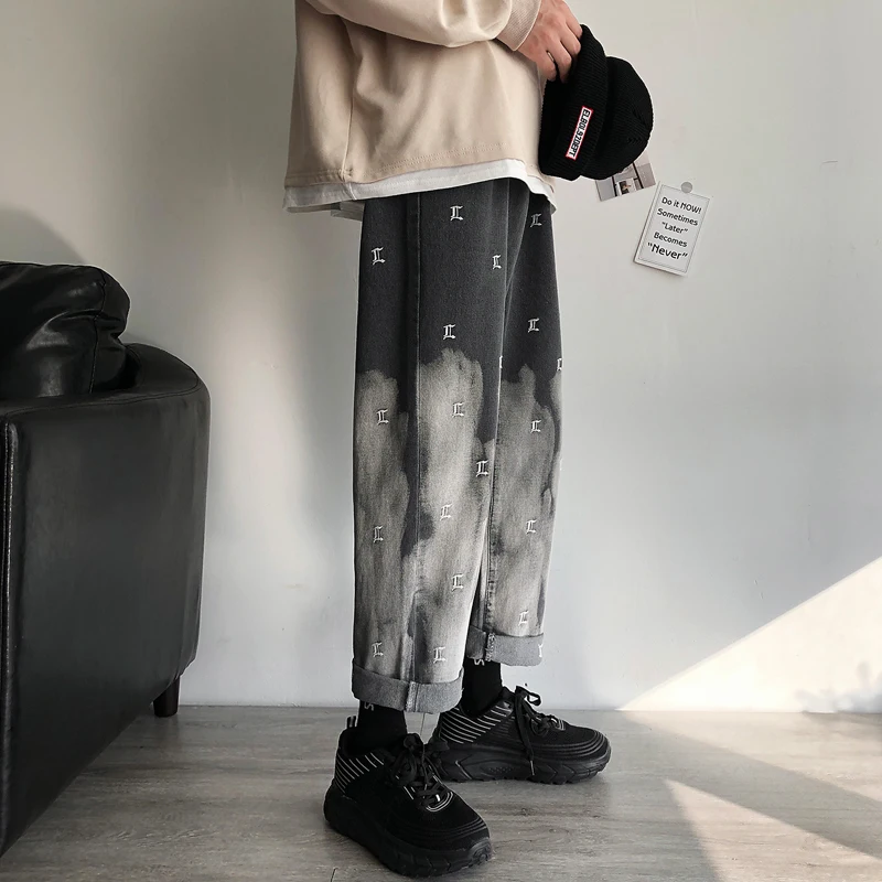 

Men's jeans 2020 spring and autumn new handsome printing loose retro jeans couple youth personality fashion trend men's clothing