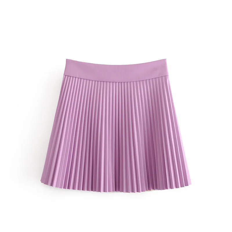 Zevity Women vintage high waist PU Leather pleated mini skirt faldas mujer ladies front buttons casual brand chic skirts QUN689