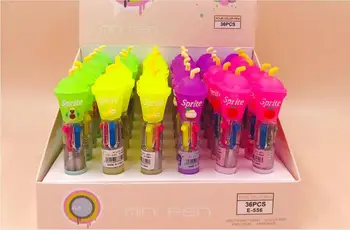 

multicolor fruit cup 4 color press ballpoint pen cartoon stationery prize kawaii school gift pen office writing pen 36pc/lot