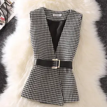 

spring autumn vintage sleeveless plaid vest women v-neck short top jacket