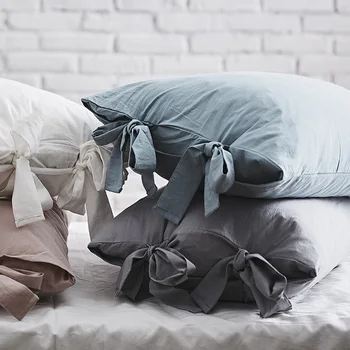 

Bowknot Pillow Case Cotton Solid Pillowcase Sleeping Pillow Cushion Cover Bedroom Decorative Nordic Hotel Home Cafe Shop 48x74cm