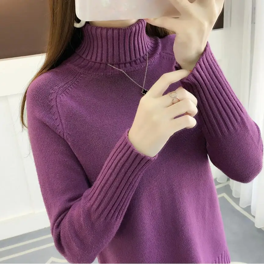 

new 2019 autumn winter sweater women Korean solid color Turtleneck Sweater Thick loose solid color base Knit sweater Tops