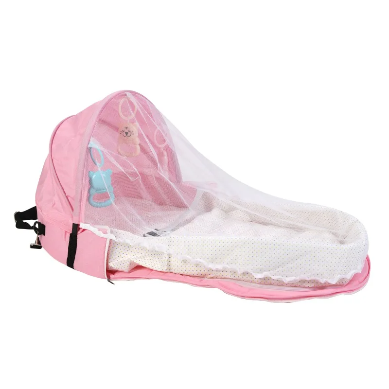  Portable Bed With Toys For Baby Foldable Baby Bed Travel Sun Protection Mosquito Net Breathable Inf