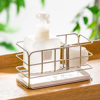 

Countertop Wall Mounted Sponge Holder Soap Drain Storage Rack Tray Kitchen Bathroom Organizer Dishcloth Shelf