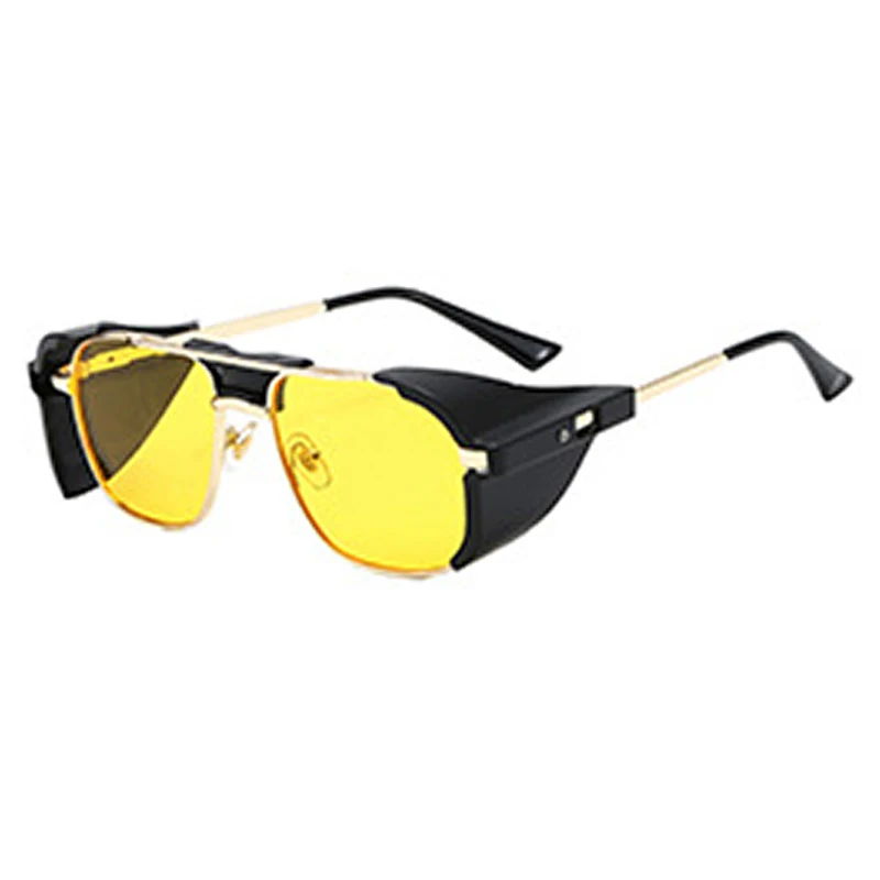 C4 Black Yellow Модные Роскошные стимпанк очки солнцезащитные очки для мужчин и женщин Ретро Оттенки UV400 ветрозащитные солнцезащитные очки для мужчин и женщин модный бренд - Цвет линз: C4 Black Yellow