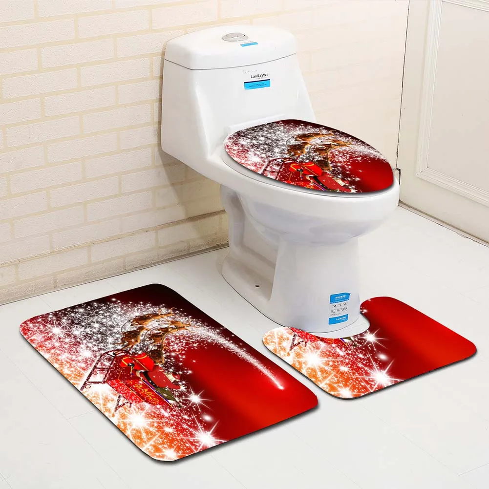 

Christmas Toilet Carpet 3-Pieces Combination Mats Santa Christmas Mat Dustproof Absorbent Non-slip LB88