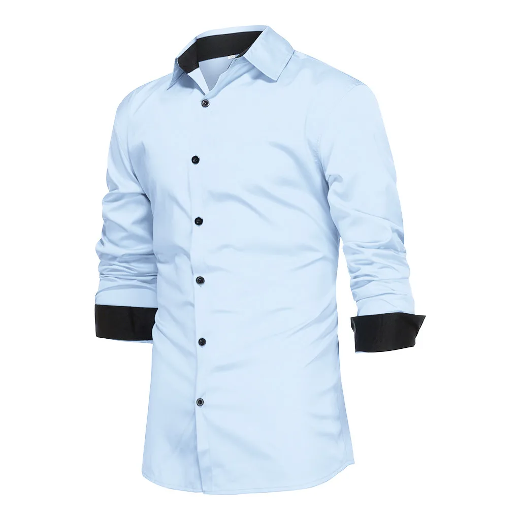 Camisa Masculina мужская Евро-американская деловая Повседневная Однотонная рубашка с отворотом с длинными рукавами бежевая рубашка Топы 19Aug13 P30