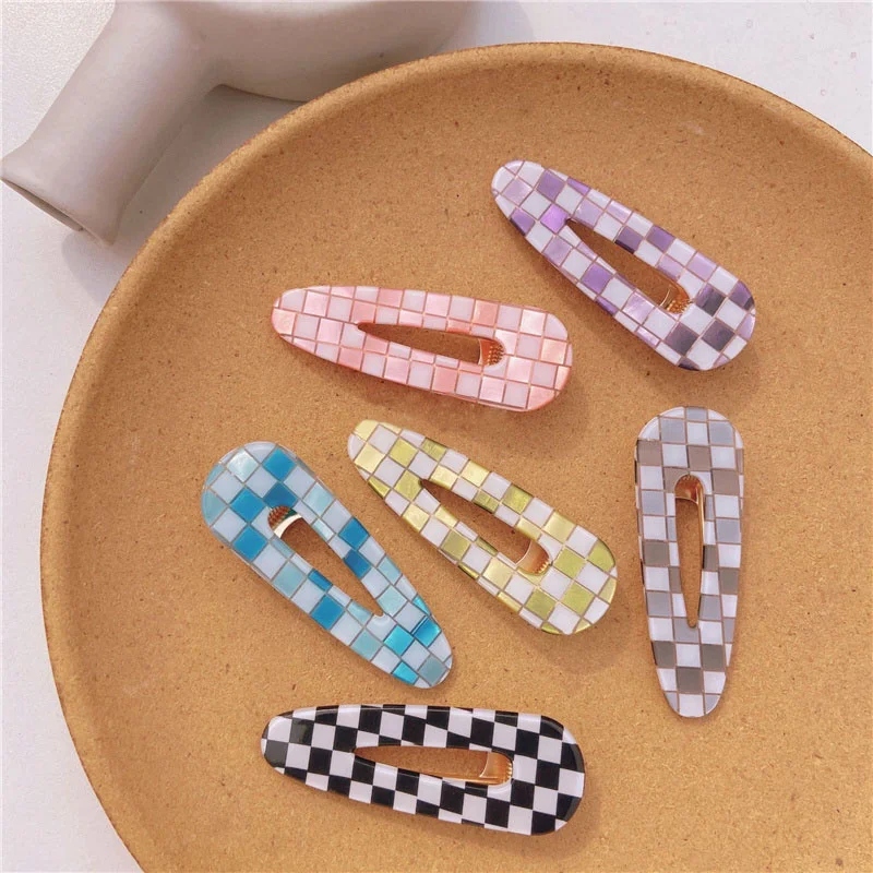 Ins New Acetate Hair Clip Side Bangs Geometric Barrette Colorful Mosaic Checkered Accessories Women Girls Styling Hairpins