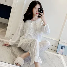 Fiklyc Осень-Зима Новая женская пижама сексуальный кружевной Золотой бархатный костюм из двух предметов