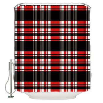 

Red, White And Black Plaid IrregularShower Curtain Bathroom Decorative Fabric Waterproof Shower Curtain