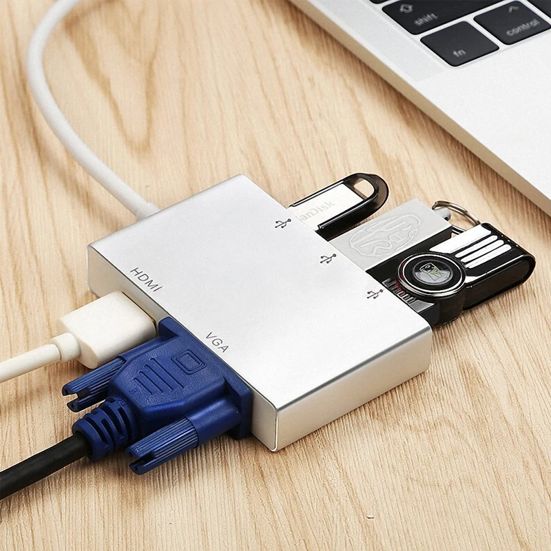 5-в-1 Тип c на hdmi+ vga+ USB3.0 многофункциональный конвертер для Macbook для samsung S8