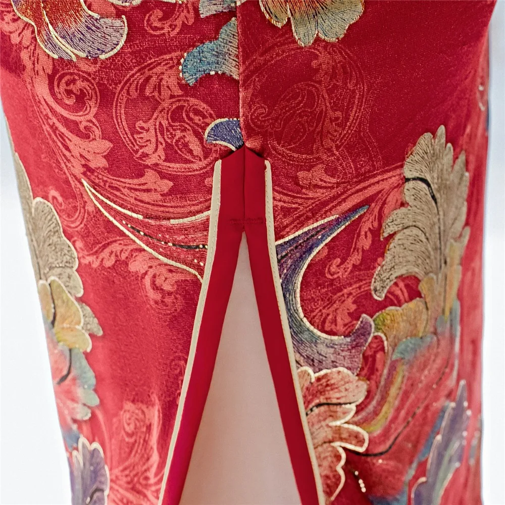 Шанхай история до колена цветочный принт китайский Cheongsam 3/4 рукав бархат Qipao 2 цвета