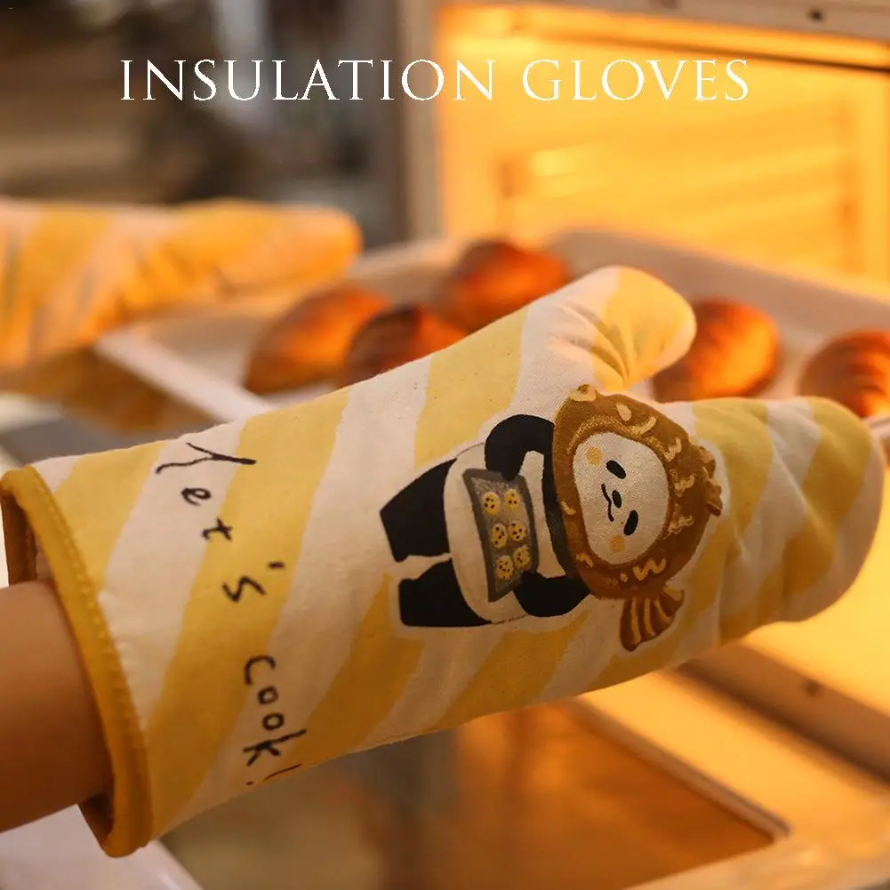 2 шт. хлопчатобумажные перчатки для духовки термостойкие рукавицы кухонные рукавица и прихват для микроволновой печи изолированные Нескользящие Утепленные перчатки против обжига