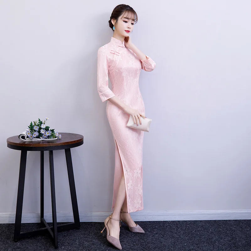 Китайское традиционное старое шанхайское кружевное платье cheongsam, плюс размер, 5XL, женское Новое улучшенное повседневное длинное кружевное платье для девочек в стиле ретро, китайский стиль