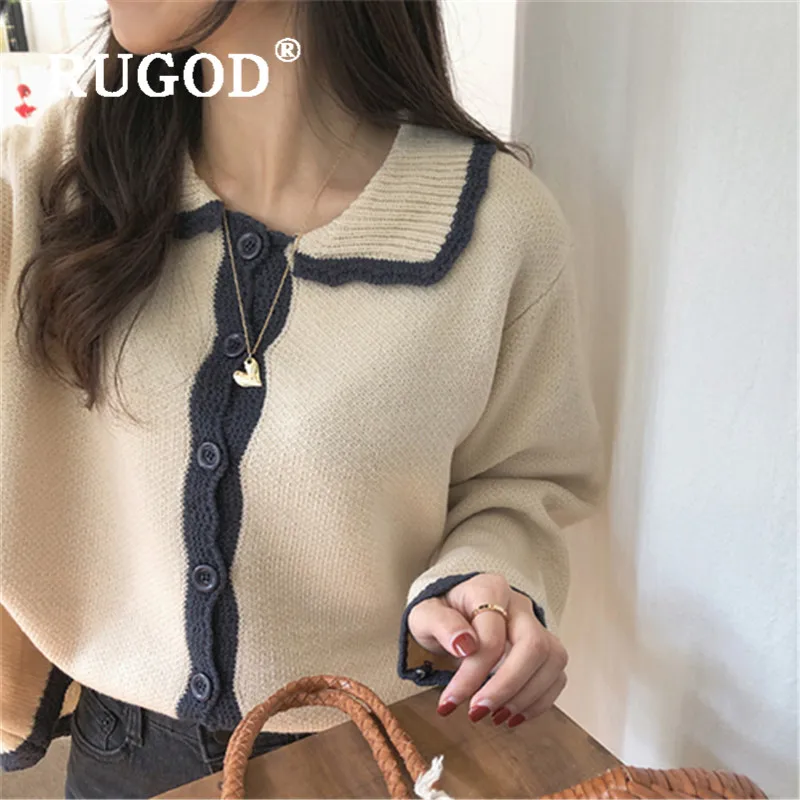 RUGOD осенний стиль винтажный милый кружевной кардиган с отложным воротником Элегантный свитер женский корейский стиль