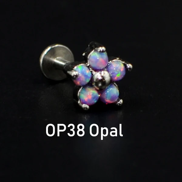 OP38 Opal 7mm 1 шт. титановый опал Циркон внутренний с резьбой нержавеющая сталь Сталь Ушной Хрящ Серьги-улитки серьги гвоздики, пирсинг тела ювелирные изделия - Окраска металла: OP38 Opal 7mm