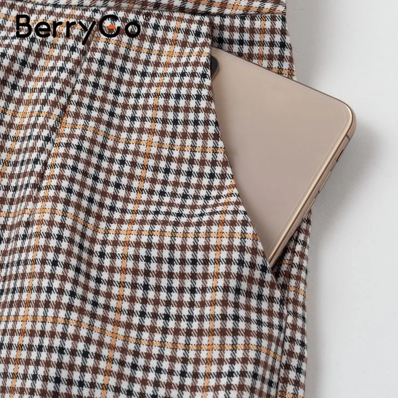 BerryGo женский деловой костюм клетчатые брючные костюмы женские офисные дамские двубортные дамские костюмы весенние двухсекционные блейзеры костюм набор