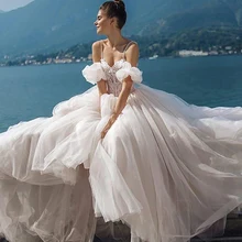

Eightree Sexy Plus Size Wedding Dresses Lace Vintage Wedding Gowns 2021 Princess Beach Bride Dress Tulle Corset Back Spaghetti