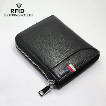 

Newest Arrivals 100% Genuine Leather Men's Zipper Wallet RFID Antitheft ID Card Holder Money Clip
