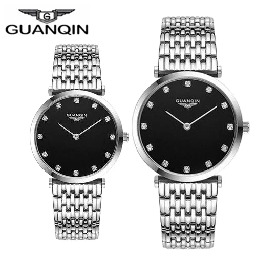 white black GUANQIN часы, набор для пары, бриллиантовые женские мужские часы, Топ бренд, Роскошные Кварцевые часы, модные часы, reloj pareja hombre y mujer - Цвет: white black