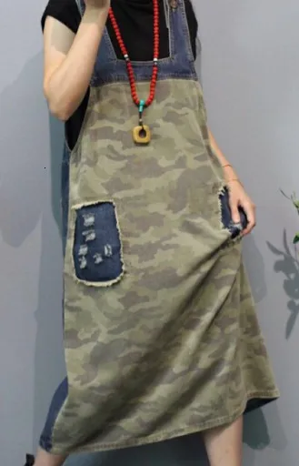camouflage Камуфляжное лоскутное джинсовое платье, женское свободное джинсовое платье на лямках, модные мешковатые подтяжки, макси Ковбойское длинное платье - Цвет: camouflage