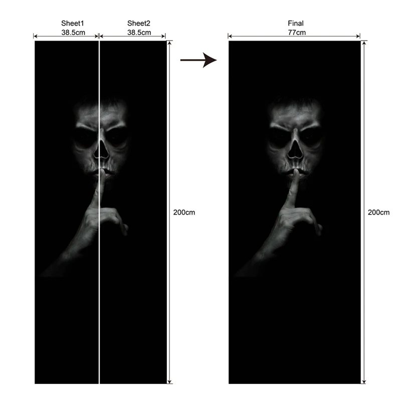 E 77 cm Хэллоуин 3d стикер двери, ПВХ съемный клей, украшение двери, окончательный размер 90*200 см - Цвет: E 77 cm