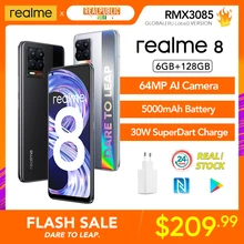 realme 8 6GB 128GB Russian Global Version 30W SuperDart Charge Helio G95 AMOLED 64MP Camera 5000mAh Battery NFC Smart Phone
