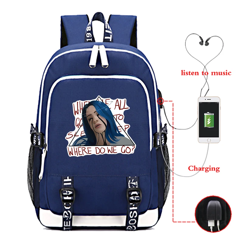 Рюкзак Mochila Billie Eilish, школьные сумки, детские рюкзаки, рюкзак для девочек, рюкзак для путешествий, рюкзак для зарядки через usb